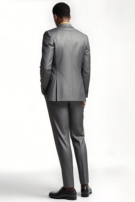 Notched Lapel 2-Piece Silver Grey Formal Business Suits