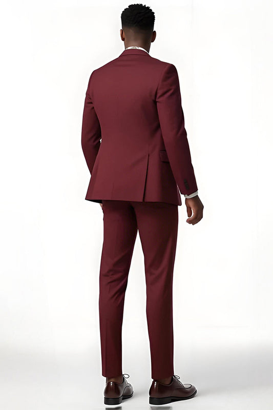 Burgundy Peak Lapel 2 Piece Single Breasted Men's Suits