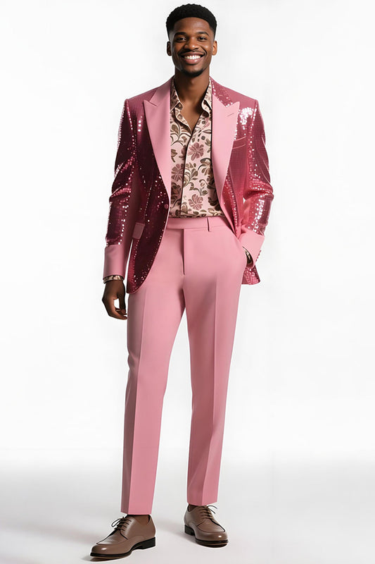 Blush 2-Piece Peak Lapel Men's Prom Suits with Sequins