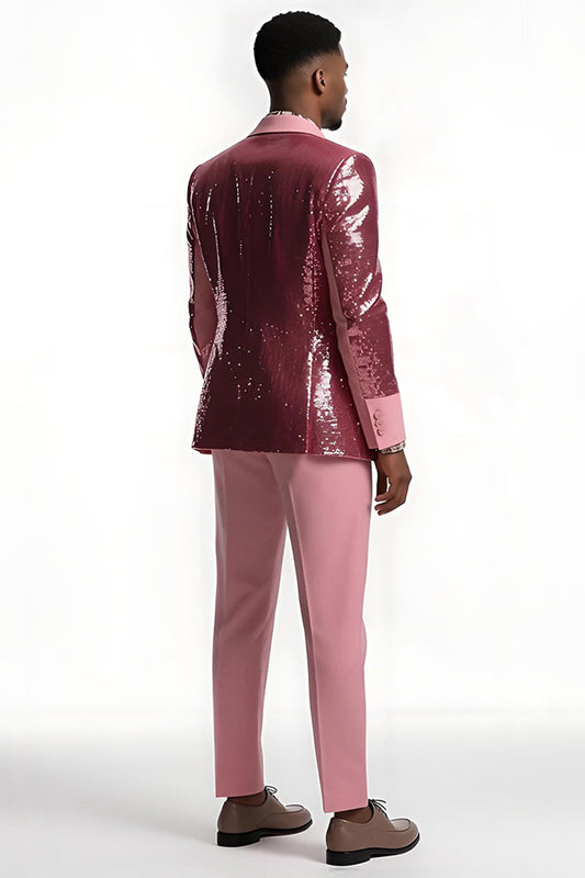 Blush 2-Piece Peak Lapel Men's Prom Suits with Sequins