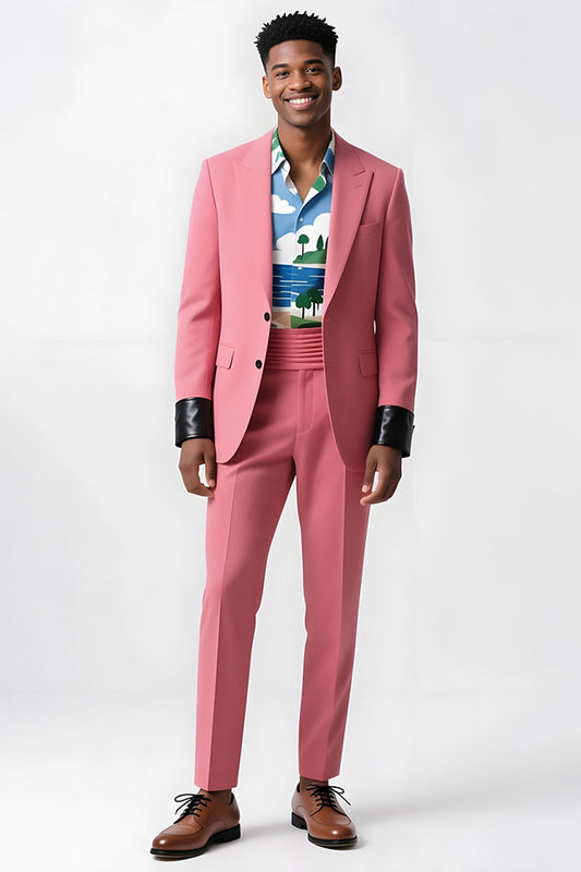 Costumes roses 2 pièces à revers crantés pour hommes