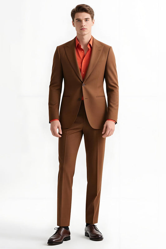 Costumes marron homme slim fit, 2 pièces, boutonnage simple, revers pointu