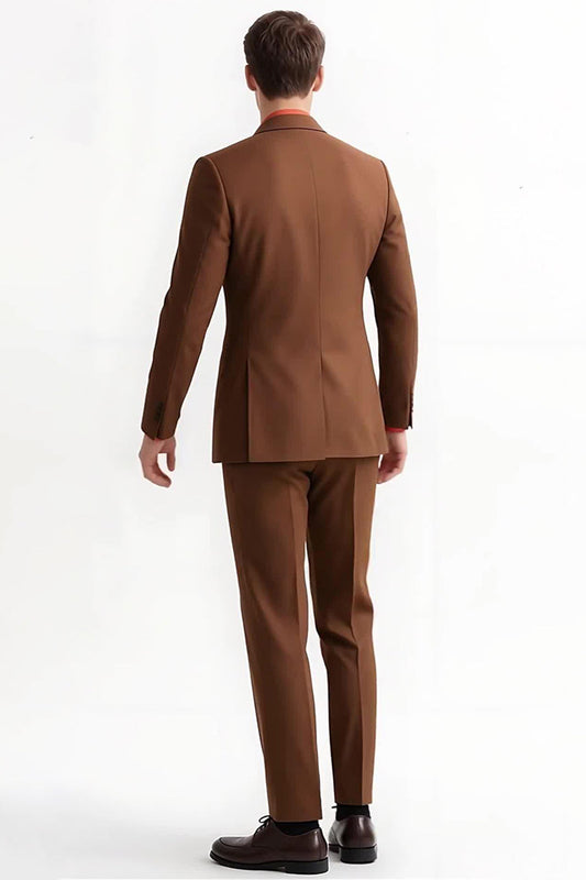 Costumes marron homme slim fit, 2 pièces, boutonnage simple, revers pointu