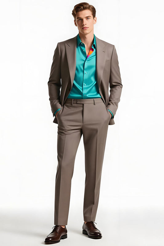 Light Coffee 2-Piece Peak Lapel Men's Business Suits