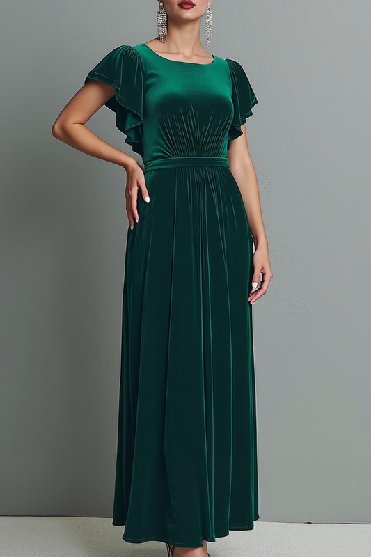 Robe longue de soirée vert foncé en velours avec manches flottantes