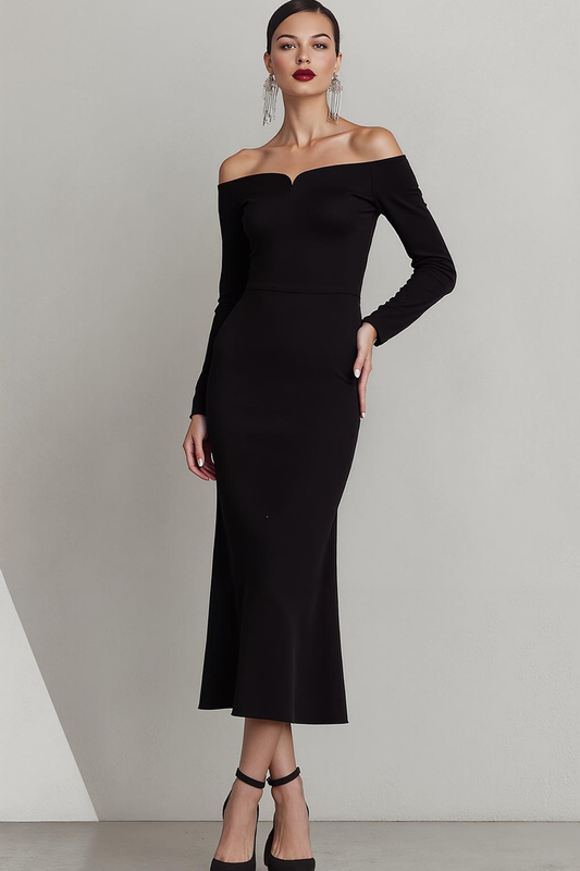 Off-the-Shoulder Black Sheath Formal Dress