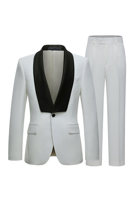 Costume Homme 2 Pièces à Col Châle Blanc et un Bouton