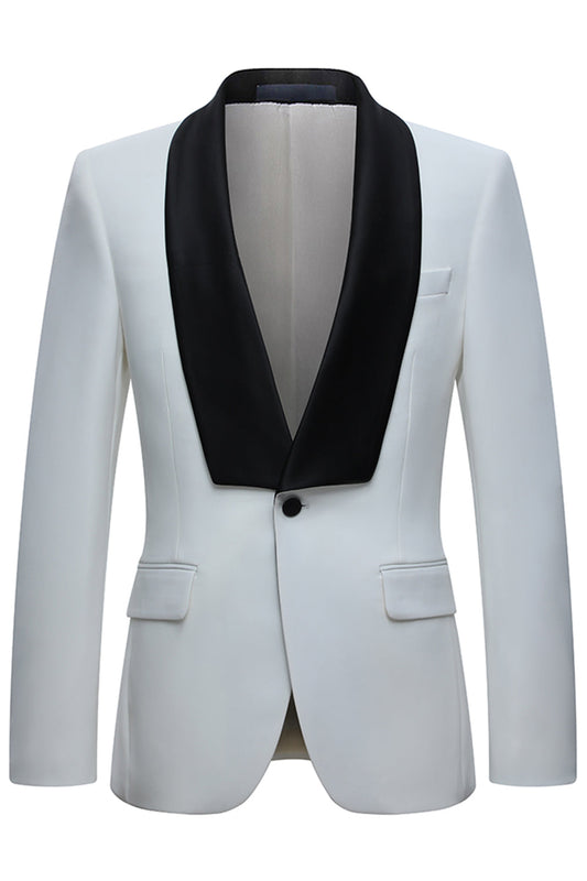 Costume Homme 2 Pièces à Col Châle Blanc et un Bouton