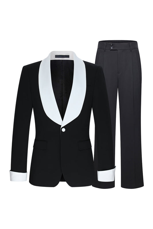 Black 2-Piece Shawl Lapel One-Button Men's Suit