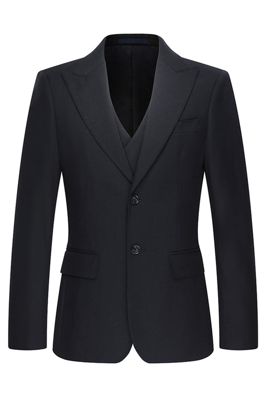 Black Peak Lapel Single Breasted 3 Piece Men's Suits