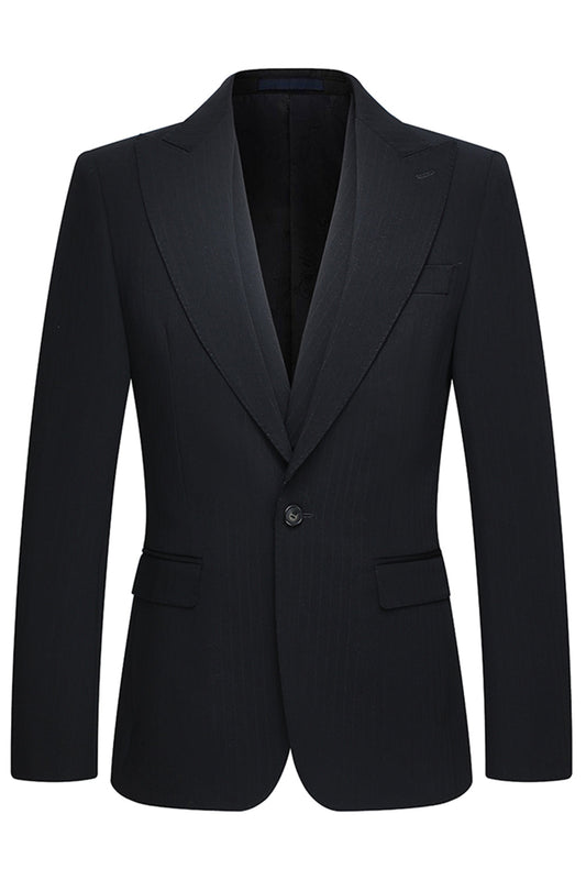 Peak Lapel 3 Piece One Button Slim Fit Black Men's Wedding Suits