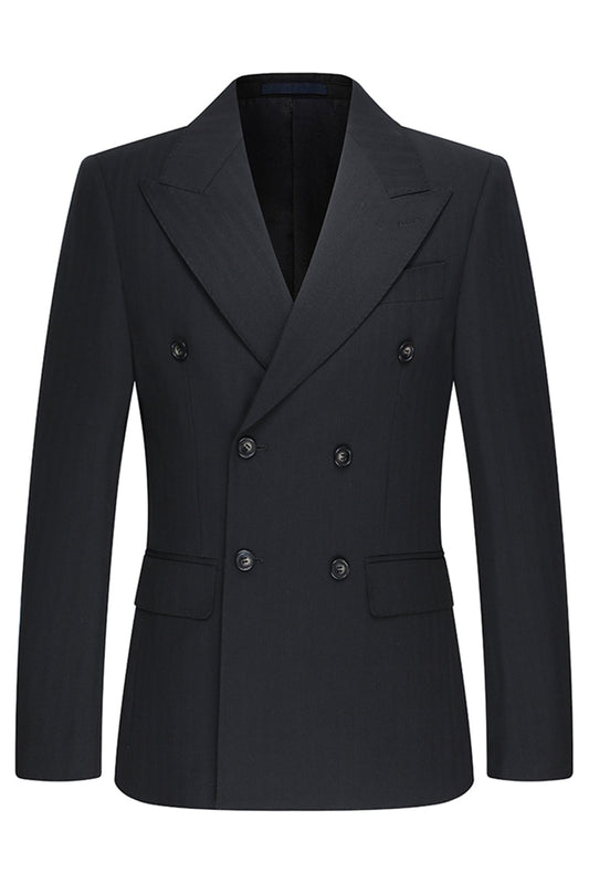 Trajes de negocios de 3 piezas para hombre con solapa de pico y doble botonadura, color negro