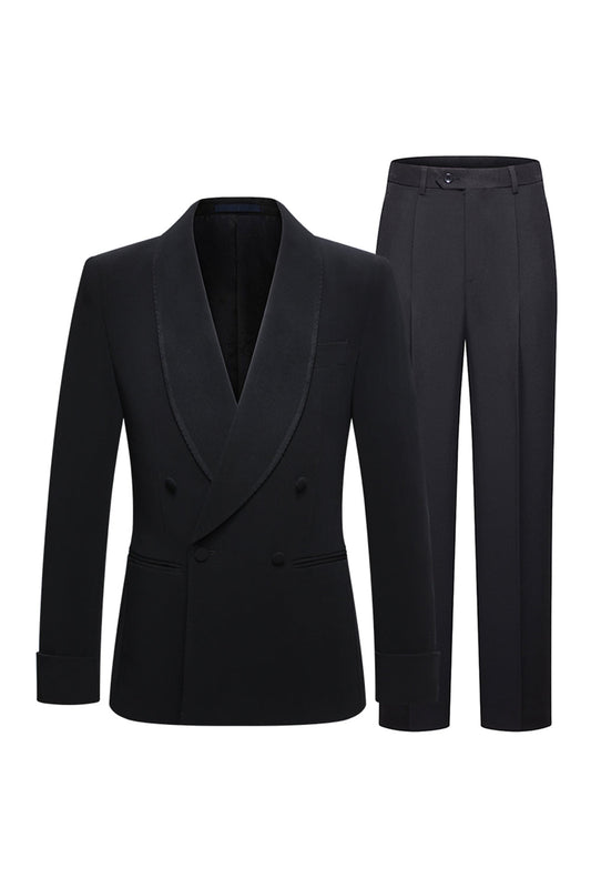 Costumes Homme Deux Pièces Revers Châle Noir Double Boutonnage