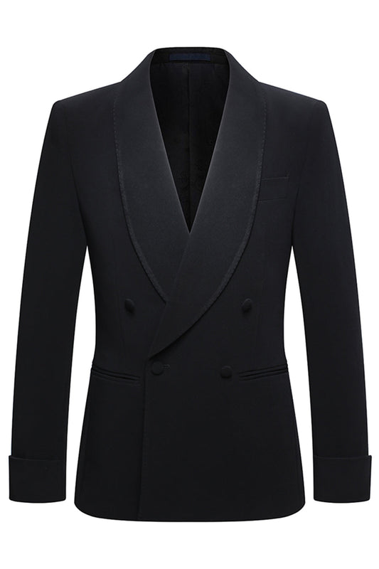 Costumes Homme Deux Pièces Revers Châle Noir Double Boutonnage