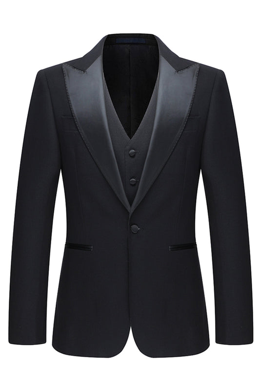 Costumes de mariage slim fit noirs 3 pièces à revers pointus pour hommes