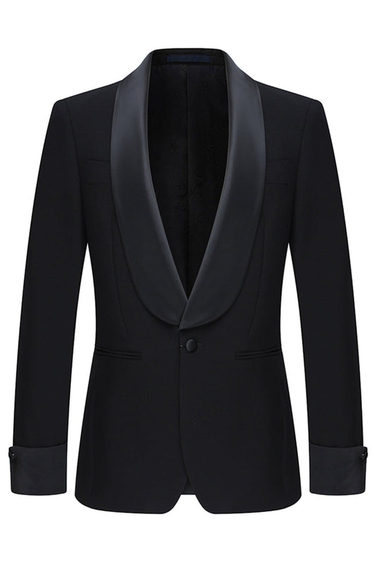 Costume Homme Slim Fit Noir 2 Pièces à Col Châle et Un Bouton