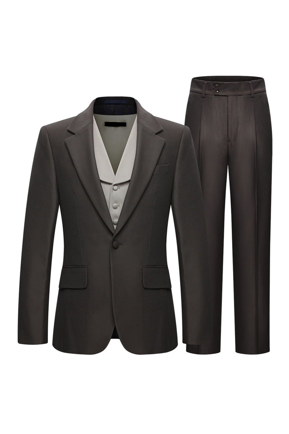 Costumes Homme 3 pièces à Revers Crantés et Un Bouton - Café