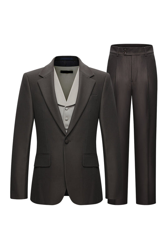 Costumes Homme 3 pièces à Revers Crantés et Un Bouton - Café