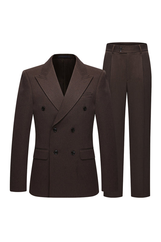Costume pour homme 2 pièces croisé à revers pointus couleur café