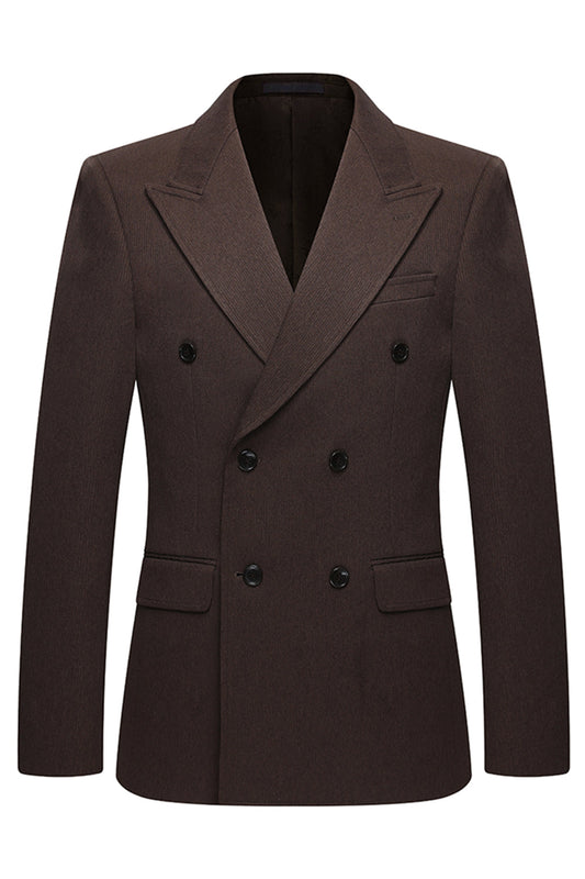 Costume pour homme 2 pièces croisé à revers pointus couleur café