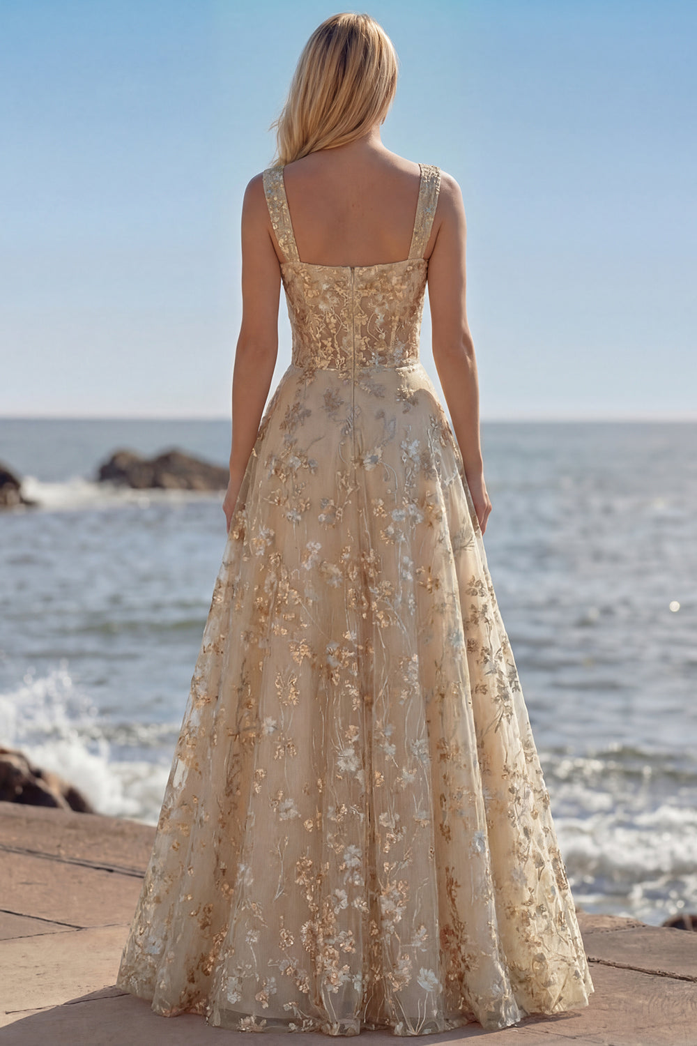 Pink Corset A-Line Embroidered Long Floral Prom Dress with Sequins
