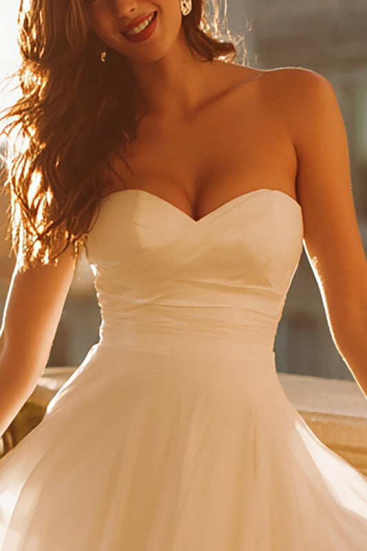 White Strapless A-Line Mini Rehearsal Dinner Dress