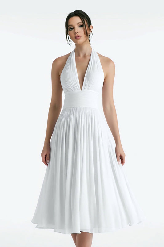 Robe midi trapèze blanche à dos nu pour dîner de répétition