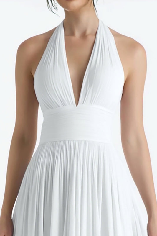 Robe midi trapèze blanche à dos nu pour dîner de répétition