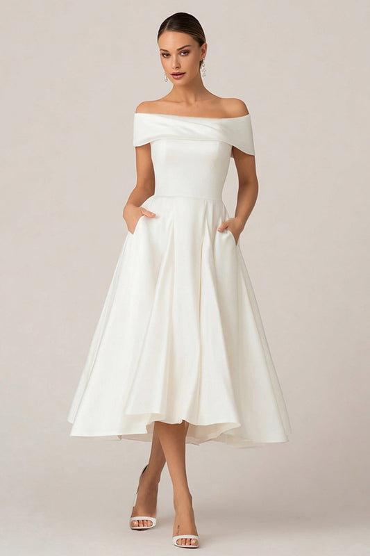 Robe de mariée blanche A-line à épaules dénudées pour mariage au tribunal