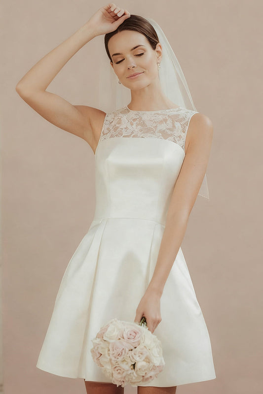 White A Line Lace Short Courthouse Wedding Dress