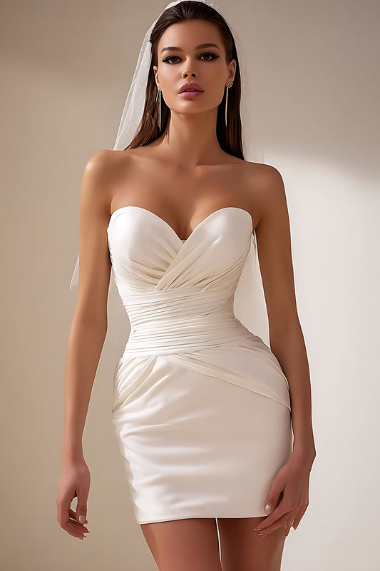 Sweetheart White Bodycon Ruched Mini Wedding Dress
