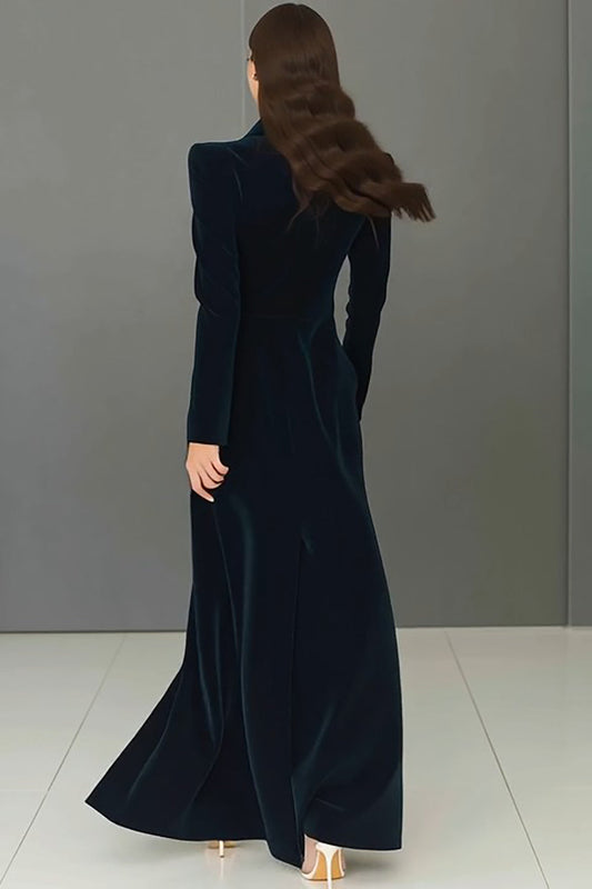 Robe blazer bleu marine à revers crantés, simple boutonnage et fente