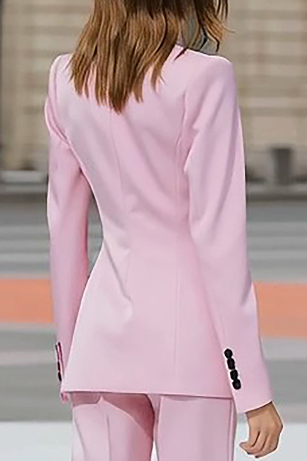 Costume deux-pièces rose pour femme, à revers en pointe et croisé