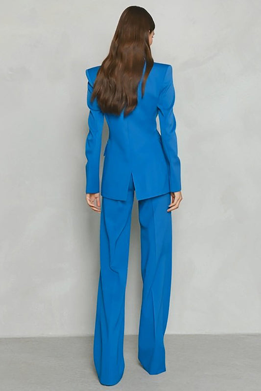 Blue 2-Piece Peak Lapel Slim Fit Women's Work Suits