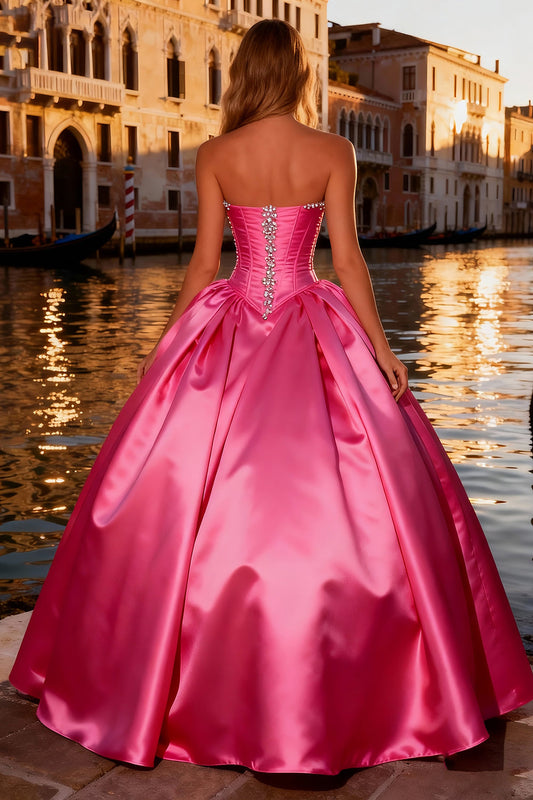 Robe de bal bustier rose vif