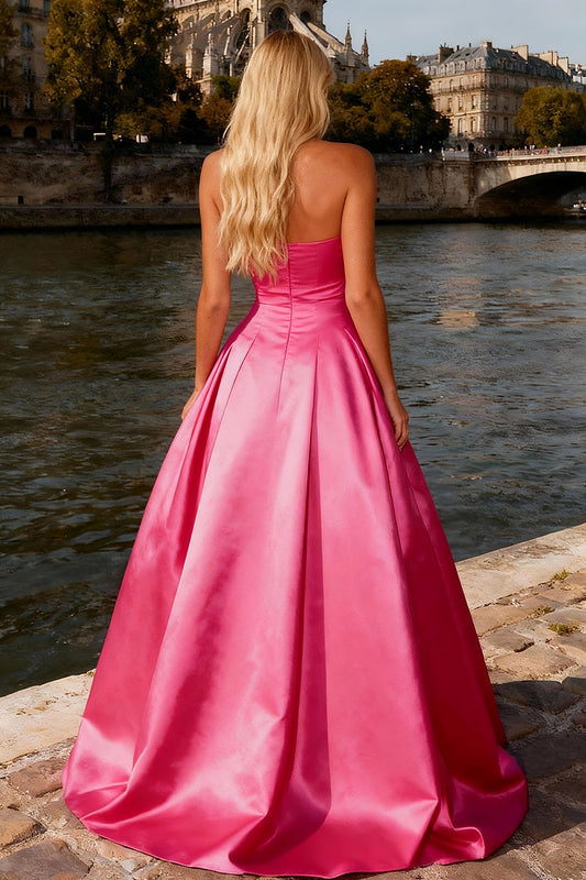 Robe de bal/de promo rose vif bustier à nœud
