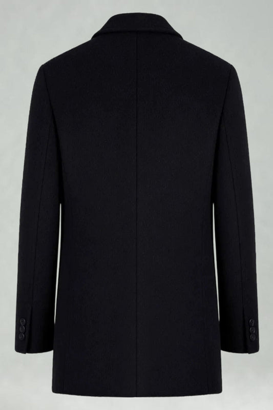 Black Single Breasted Notched Lapel Men's Winter Coat