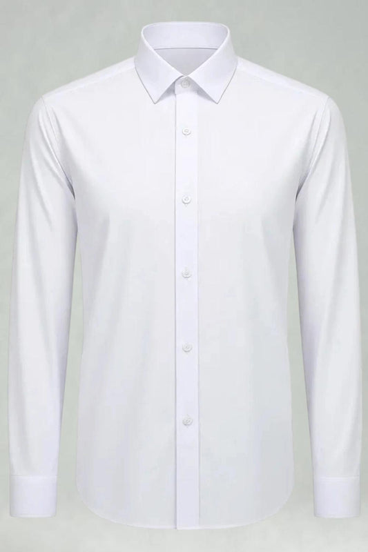 White Classic Solid Point Collar Slim Fit Men's Suits Shirt