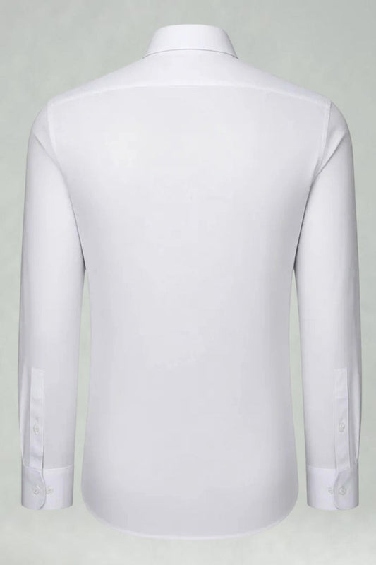 White Classic Solid Point Collar Slim Fit Men's Suits Shirt