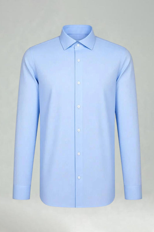 Camisa de traje de hombre azul cielo liso de manga larga