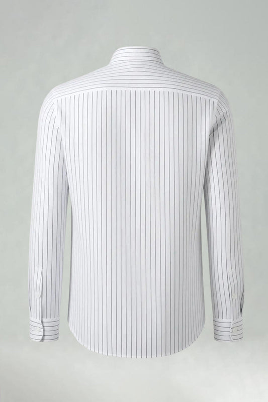 Camisa de traje de hombre de manga larga ajustada a rayas blancas