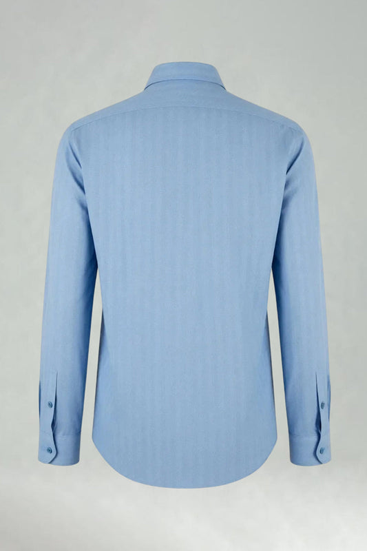 Men's Blue Grey Point Collar Long Sleeves Suits Shirt