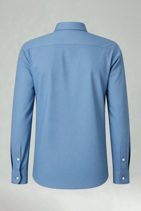 Camisa para Traje de Hombre, Corte Ajustado, Manga Larga, Liso, Azul Grisáceo