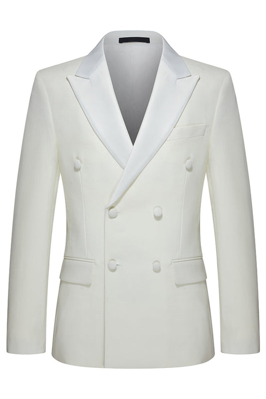 Costumes de mariage pour hommes à revers pointus et double boutonnage, 2 pièces, blanc