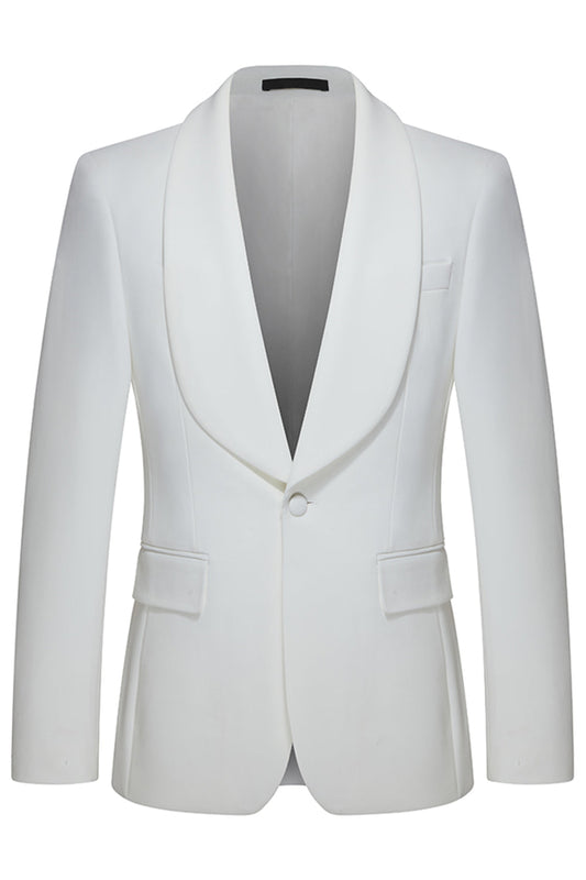 Costume de mariage blanc trois pièces pour homme, un bouton, à revers châle