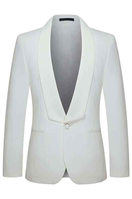 Costumes de mariage 3 pièces ajustés pour hommes, avec revers châle blanc