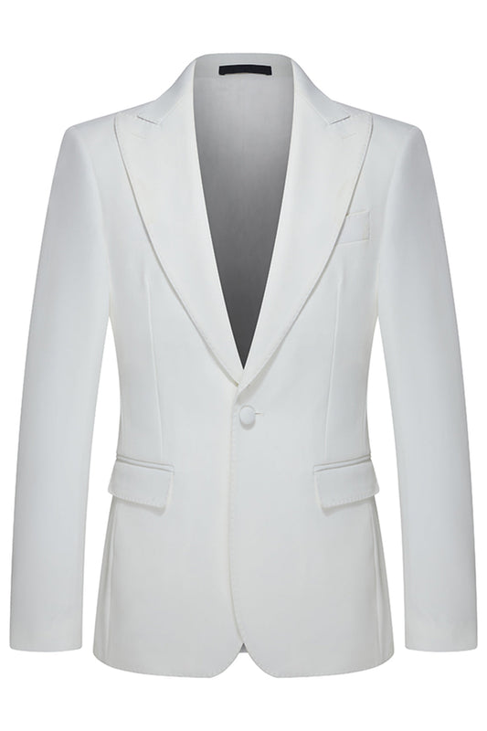 Costume de mariage blanc trois pièces pour homme, un bouton, revers en pointe