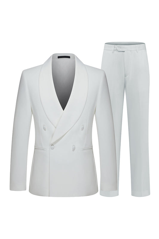 Costumes de mariage blancs 2 pièces pour homme avec revers châle et double boutonnage