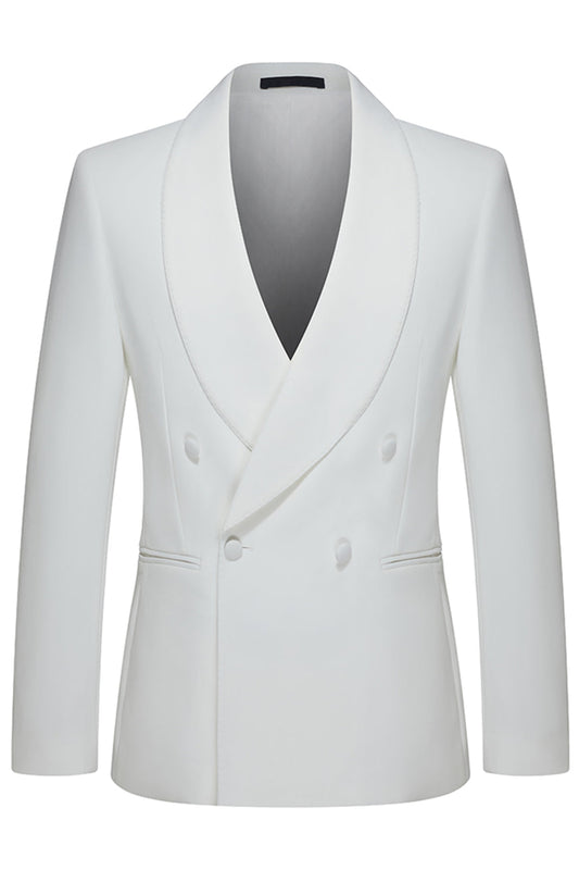 Costumes de mariage blancs 2 pièces pour homme avec revers châle et double boutonnage