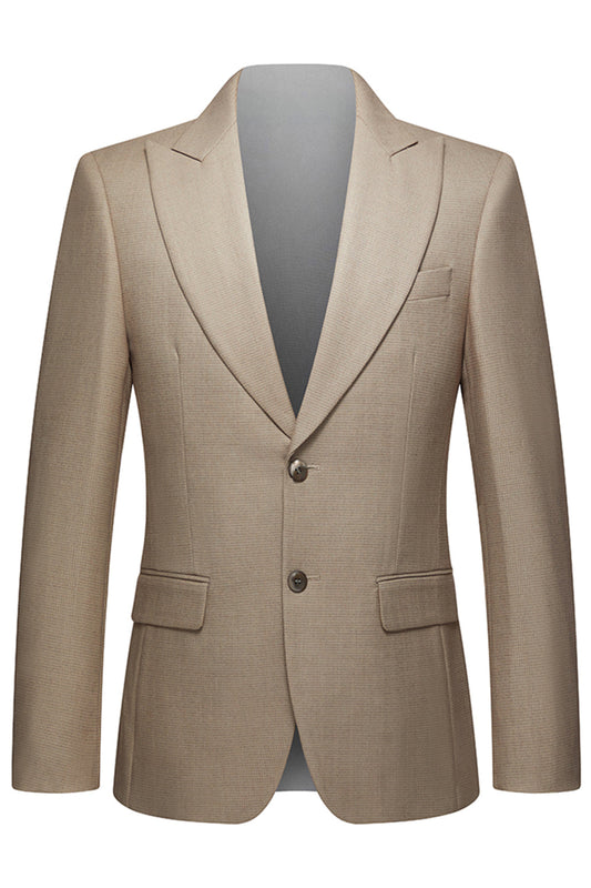 Costumes Homme 3 Pièces Revers Pointe Poitrine Simple Café Kaki